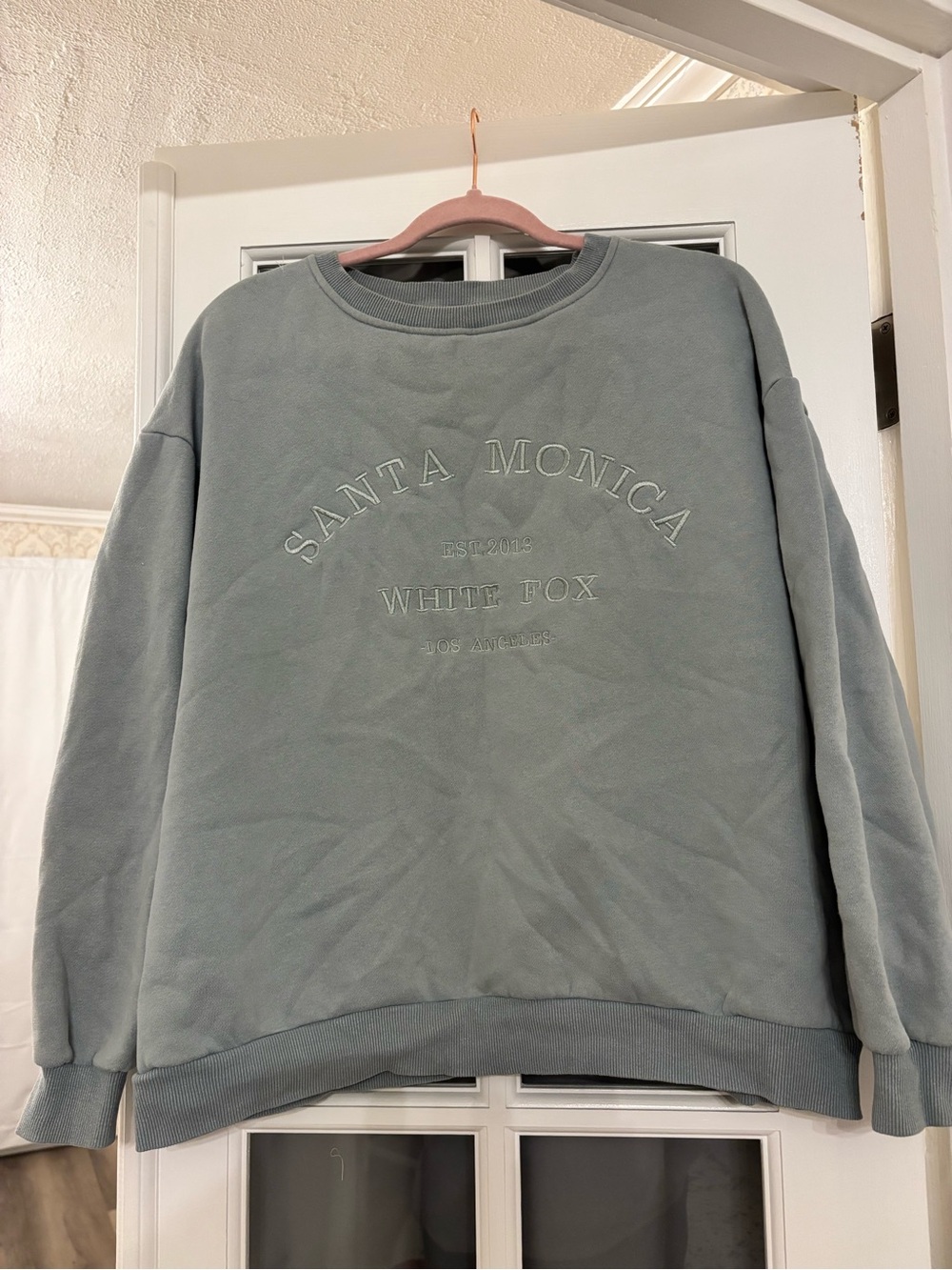 White Fox Santa Monica Embroidered Crewneck Sweatshirt - Sage Green